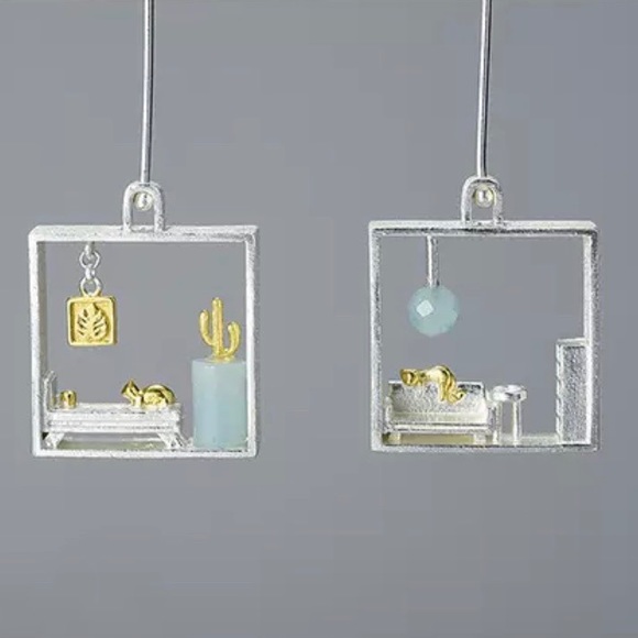 🎁 Artisan Handmade 925 Silver The Zechary Amazonite Shadow Box Earrings - Picture 1 of 9